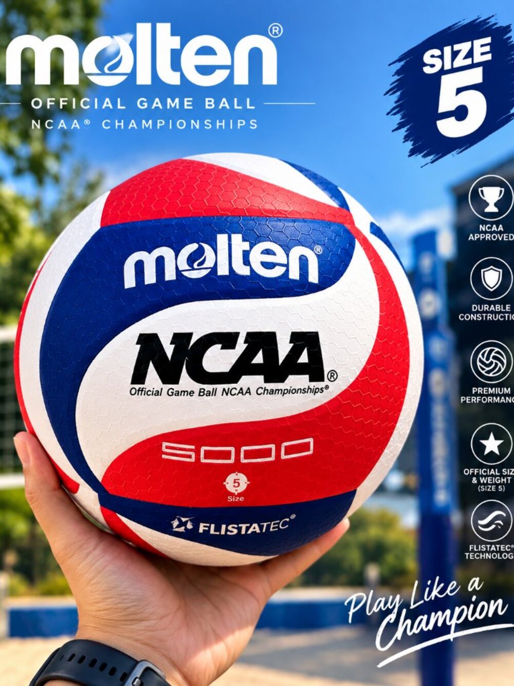 Molten V5M5000-3N Flistatec NCAA Volleyball - Red/White/Blue